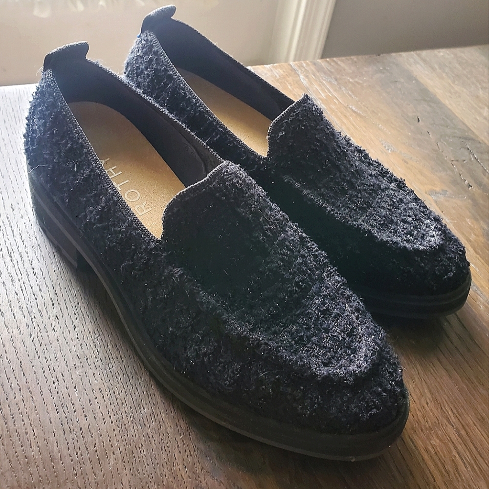 Rothys Lug Loafer Black Boucle Size 6.5